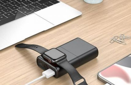 Revolutionäre All-in-One Lösung für iPhone & Apple Watch: Die revolt 3in1-Wireless-Powerbank (Foto: PEARL-GmbH)